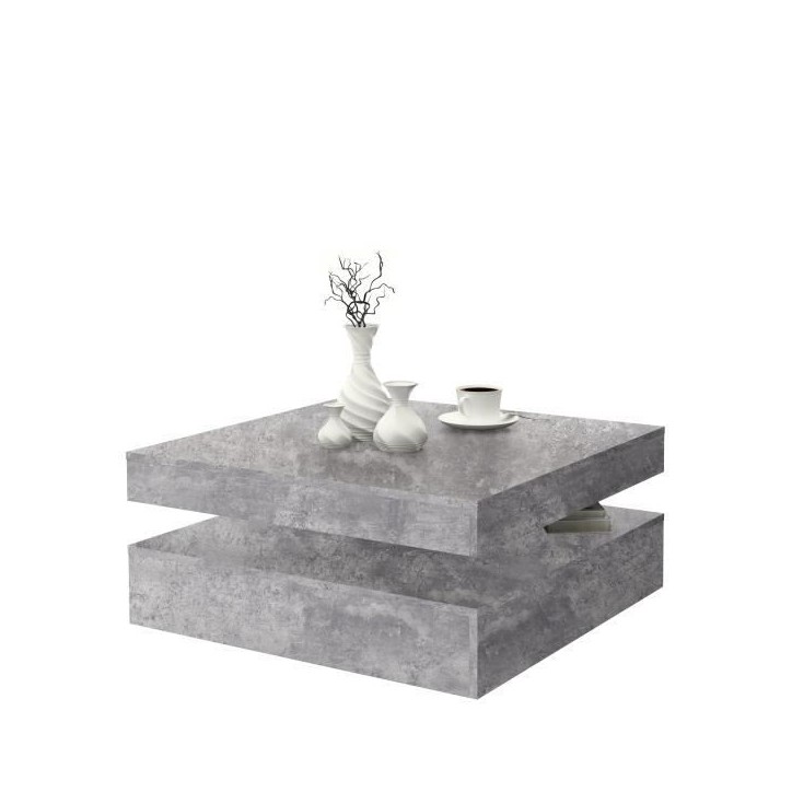 Table basse carrée pivotante - Panneau de particules - Décor béton gris clair - Classique - L 78 x P 78 x H 35,4 cm - COFFEE Table basse carrée pivotante - Panneau de particules - Décor béton gris clair - Classique - L 78 x P 78 x H 35,4 cm - COFFEE