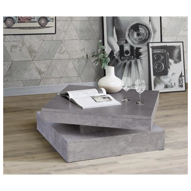 Table basse carrée pivotante - Panneau de particules - Décor béton gris clair - Classique - L 78 x P 78 x H 35,4 cm - COFFEE Table basse carrée pivotante - Panneau de particules - Décor béton gris clair - Classique - L 78 x P 78 x H 35,4 cm - COFFEE