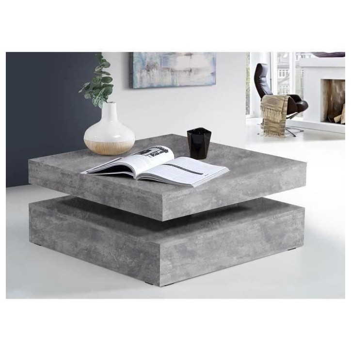 Table basse carrée pivotante - Panneau de particules - Décor béton gris clair - Classique - L 78 x P 78 x H 35,4 cm - COFFEE Table basse carrée pivotante - Panneau de particules - Décor béton gris clair - Classique - L 78 x P 78 x H 35,4 cm - COFFEE