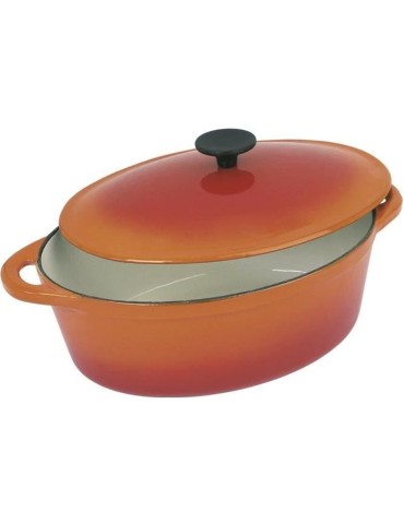 CREALYS GRAND CHEF Cocotte ovale en fonte d'acier émaillée - L 37 cm - 9 L - Orange - Tous feux dont induction