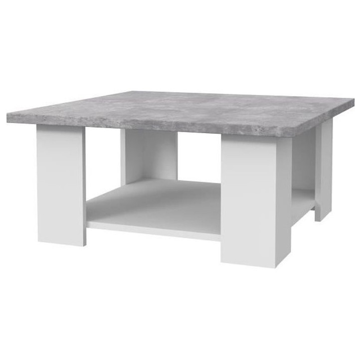 Table basse PILVI - Blanc et béton clair - Contemporain - L 67 x P 67 x H 31 cm Table basse PILVI - Blanc et béton clair - Contemporain - L 67 x P 67 x H 31 cm