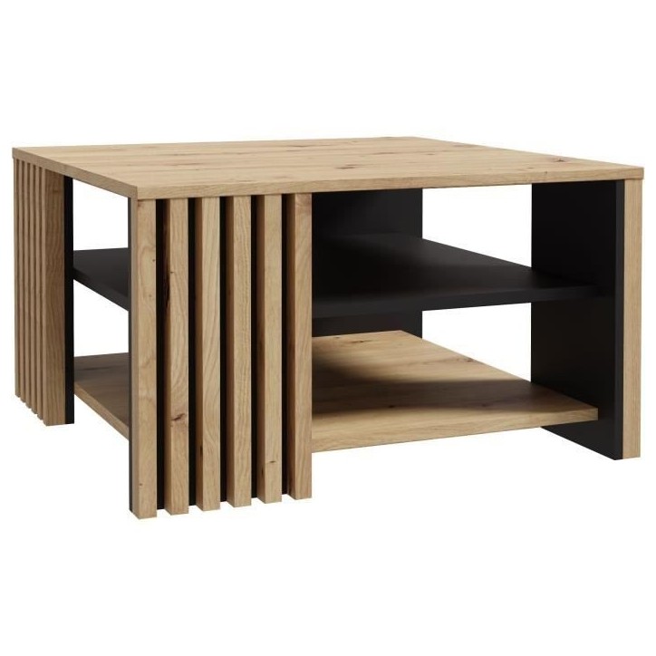 Table basse CARDIGAN - Décor chene artisan et noir - L80 x P80 x H45 cm - Poignées en métal noir Table basse CARDIGAN - Décor chene artisan et noir - L80 x P80 x H45 cm - Poignées en métal noir