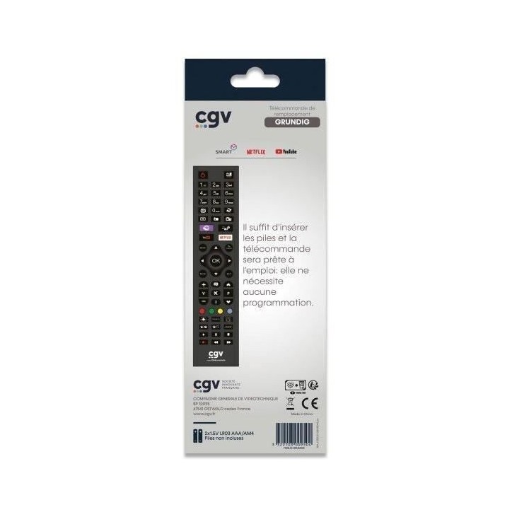 Télécommande de remplacement - CGV - FIDELIO Grundig - Pour téléviseurs Grundig - Sans programmation - Prete a l'emploi