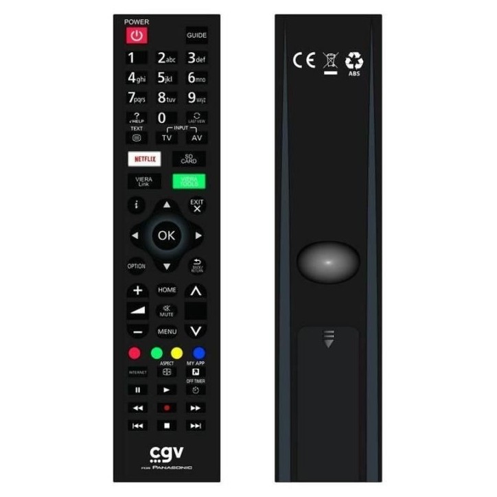 Télécommande de remplacement - CGV - FIDELIO Panasonic - Pour téléviseurs Panasonic - Sans programmation - Prete a l'emploi Télécommande de remplacement - CGV - FIDELIO Panasonic - Pour téléviseurs Panasonic - Sans programmation - Prete a l'emploi