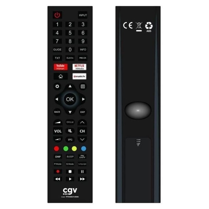 Télécommande de remplacement - CGV - FIDELIO Hisense - Pour téléviseurs Hisense - Sans programmation - Prete a l'emploi