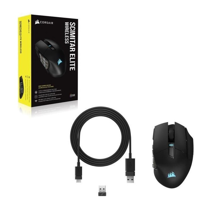Souris Gaming - Sans fil - CORSAIR - SCIMITAR ELITE RGB Wireless - 16 boutons programmables - Autonomie 150h - Noir (CH-9314311- Souris Gaming - Sans fil - CORSAIR - SCIMITAR ELITE RGB Wireless - 16 boutons programmables - Autonomie 150h - Noir (CH-9314311-