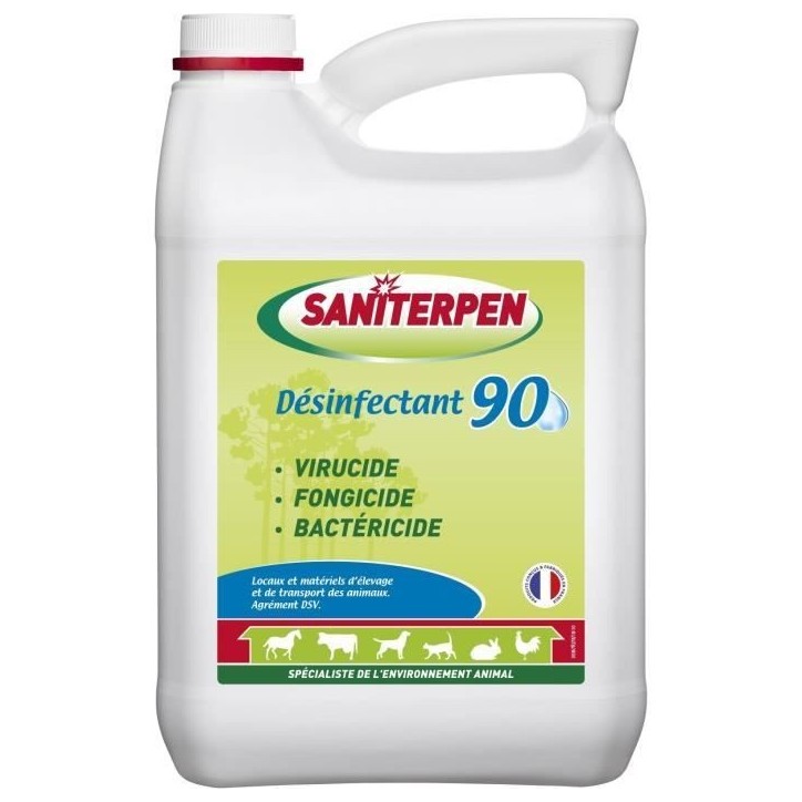 SANITERPEN 90 5L - Désinfectant habitat animal , véhicules, matériels, odeur neutre -