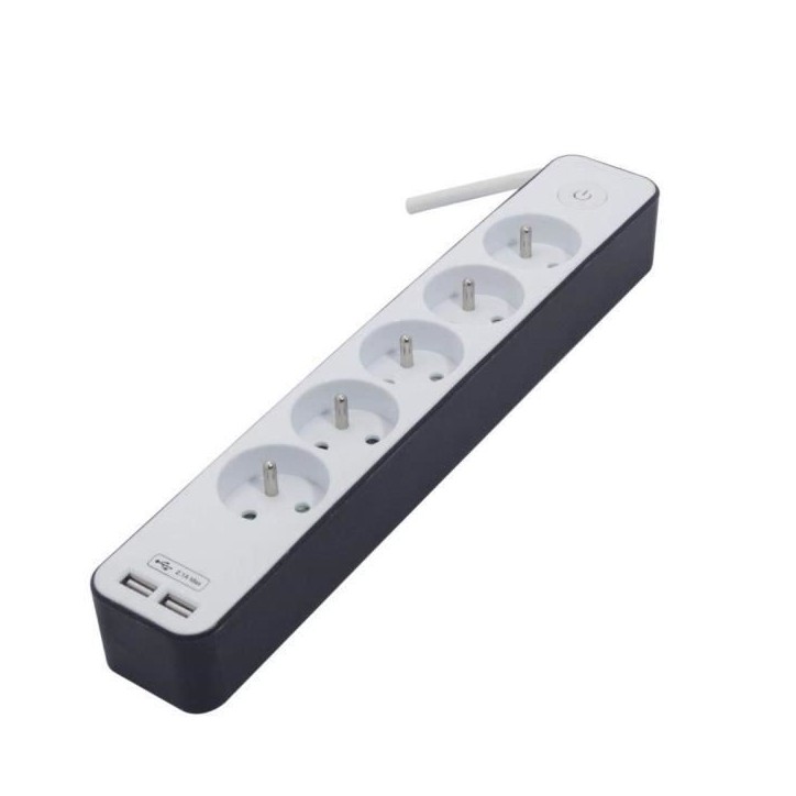 CHACON Bloc multiprise 5 prises 16 A avec 2 ports USB et câble 1,5 m HO5VV-F 3x1,5 mm² blanc et gris CHACON Bloc multiprise 5 prises 16 A avec 2 ports USB et câble 1,5 m HO5VV-F 3x1,5 mm² blanc et gris