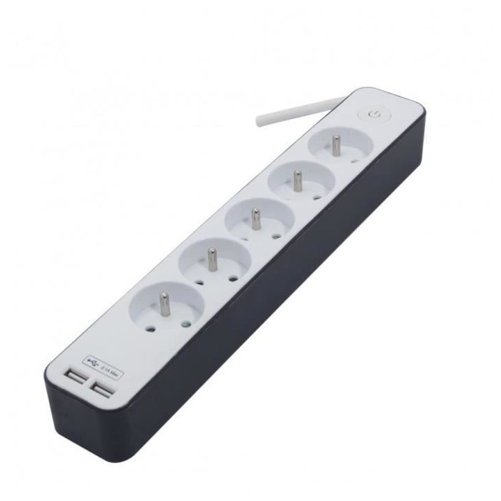 CHACON Bloc multiprise 5 prises 16 A avec 2 ports USB et câble 1,5 m HO5VV-F 3x1,5 mm² blanc et gris CHACON Bloc multiprise 5 prises 16 A avec 2 ports USB et câble 1,5 m HO5VV-F 3x1,5 mm² blanc et gris