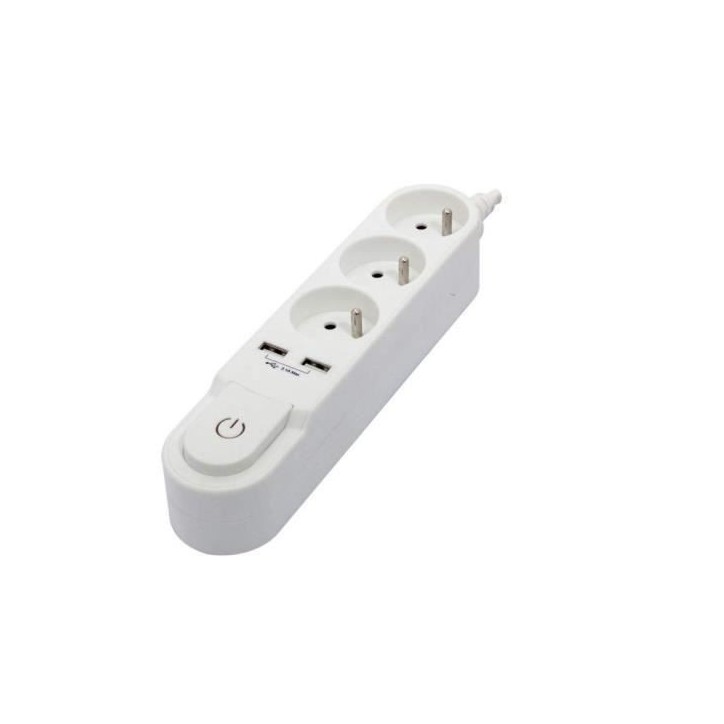 CHACON Bloc multiprise avec interrupteur 3 prises 16 A et 2 sorties USB 2 A, câble 1,5 m blanc CHACON Bloc multiprise avec interrupteur 3 prises 16 A et 2 sorties USB 2 A, câble 1,5 m blanc