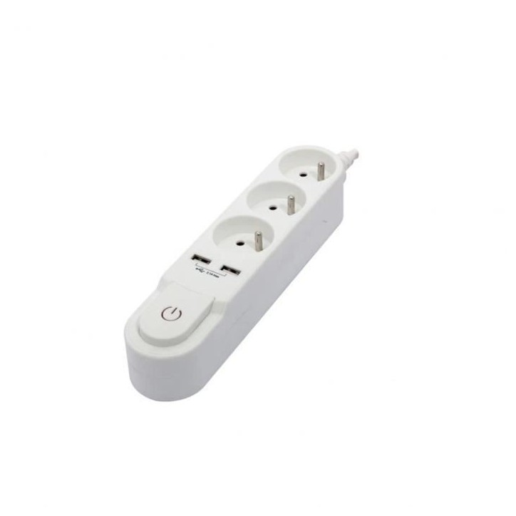 CHACON Bloc multiprise avec interrupteur 3 prises 16 A et 2 sorties USB 2 A, câble 1,5 m blanc CHACON Bloc multiprise avec interrupteur 3 prises 16 A et 2 sorties USB 2 A, câble 1,5 m blanc