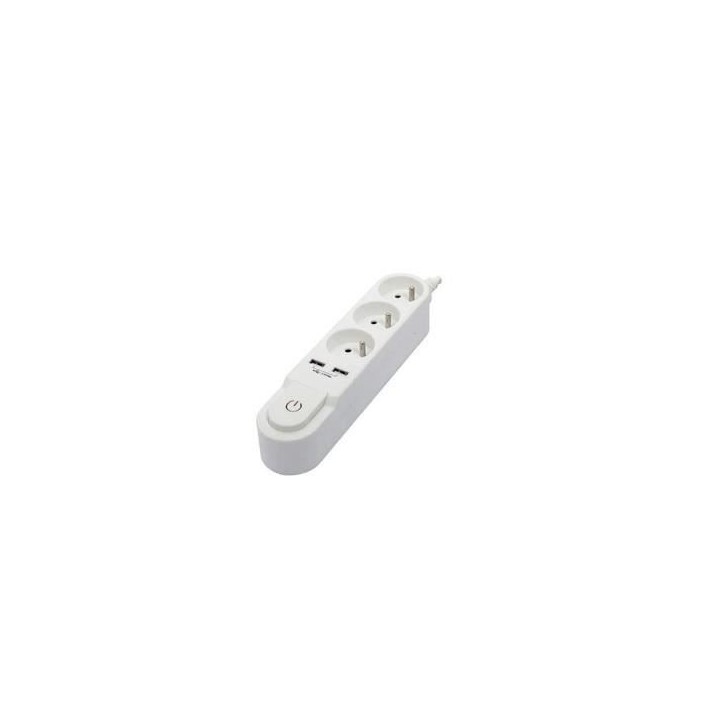 CHACON Bloc multiprise avec interrupteur 3 prises 16 A et 2 sorties USB 2 A, câble 1,5 m blanc CHACON Bloc multiprise avec interrupteur 3 prises 16 A et 2 sorties USB 2 A, câble 1,5 m blanc