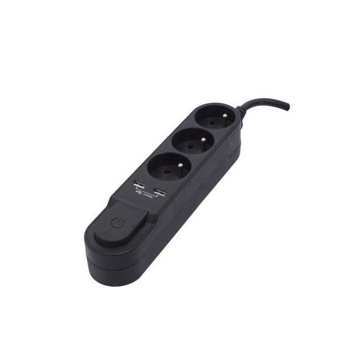 CHACON Bloc multiprise avec interrupteur 3 prises 16 A et 2 sorties USB 2A, câble 1,5 m
