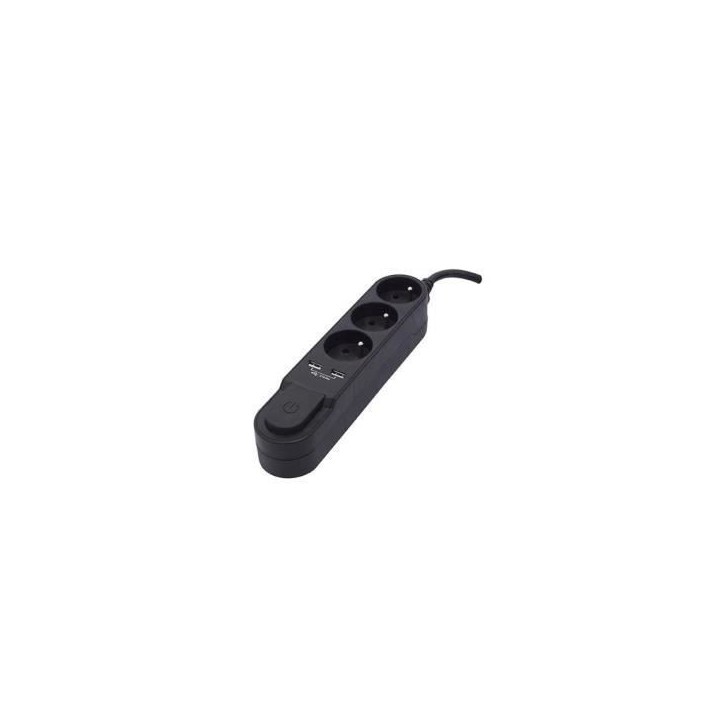 CHACON Bloc multiprise avec interrupteur 3 prises 16 A et 2 sorties USB 2A, câble 1,5 m