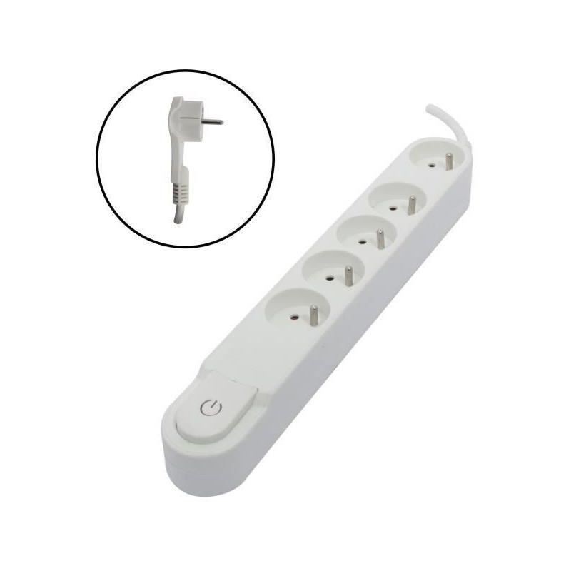 CHACON Bloc multiprise 5 prises 16 A avec interrupteur, fiche plate, c