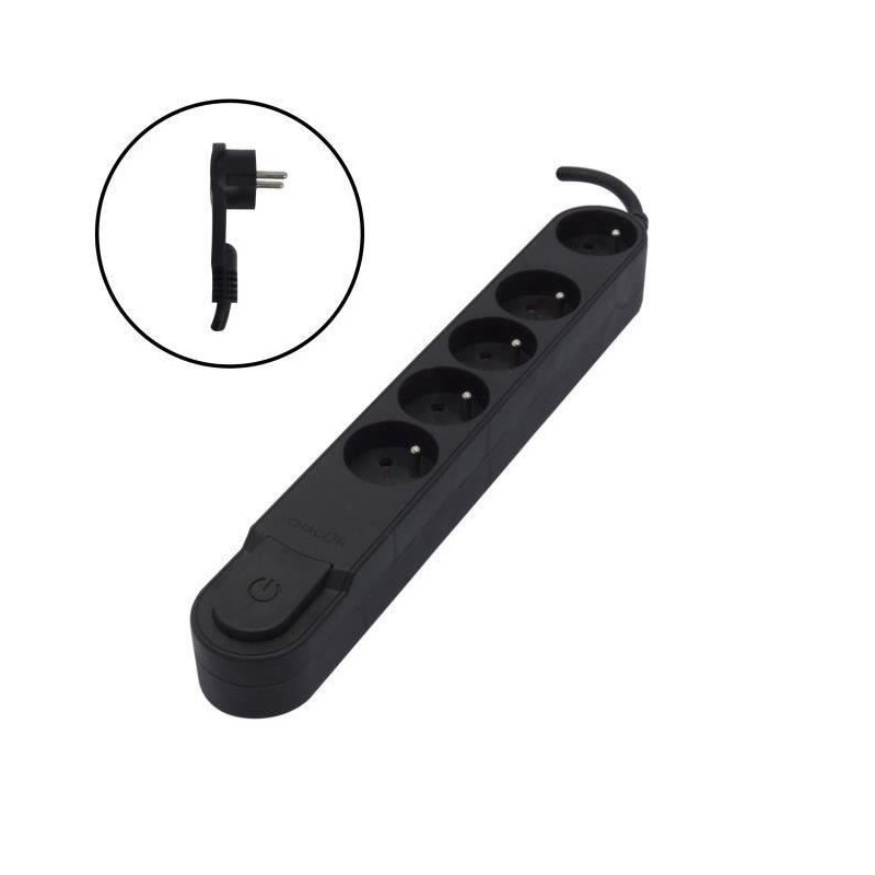 CHACON Bloc multiprise 5 prises 16 A avec interrupteur, fiche plate, c CHACON Bloc multiprise 5 prises 16 A avec interrupteur, fiche plate, c
