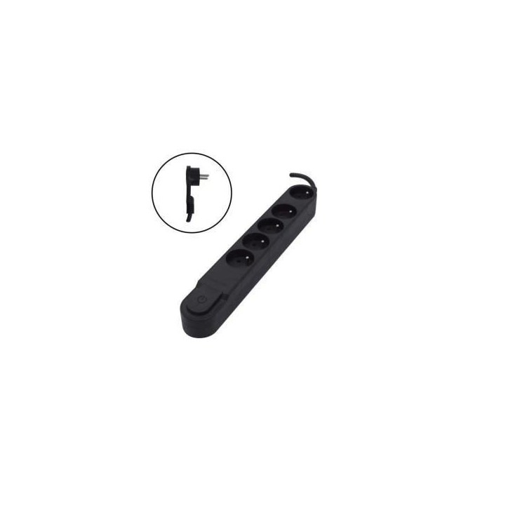 CHACON Bloc multiprise 5 prises 16 A avec interrupteur, fiche plate, câble 1,5 m HO5VV-F 3x1,5 mm² noir
