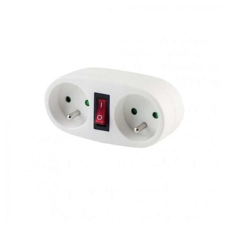 CHACON Prise biplite 2x16A avec interrupteur blanc CHACON Prise biplite 2x16A avec interrupteur blanc