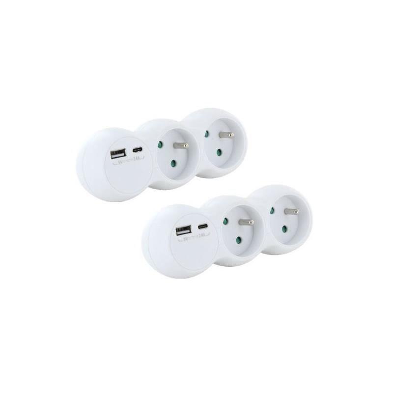 Lot 2 domino CHACON - 47002 - 2x16A avec USB-A +USB-C - Blanc (FR) Lot 2 domino CHACON - 47002 - 2x16A avec USB-A +USB-C - Blanc (FR)