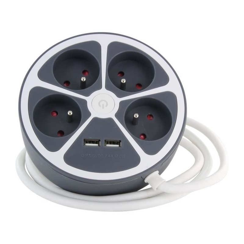 Bloc cercle - CHACON - 4 x16 A + 2 USB-1 - 1,5 m - (FR) - Gris Bloc cercle - CHACON - 4 x16 A + 2 USB-1 - 1,5 m - (FR) - Gris