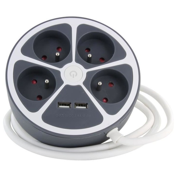 Bloc cercle - CHACON - 4 x16 A + 2 USB-1 - 1,5 m - (FR) - Gris Bloc cercle - CHACON - 4 x16 A + 2 USB-1 - 1,5 m - (FR) - Gris