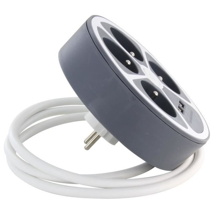 Bloc cercle - CHACON - 4 x16 A + 2 USB-1 - 1,5 m - (FR) - Gris Bloc cercle - CHACON - 4 x16 A + 2 USB-1 - 1,5 m - (FR) - Gris