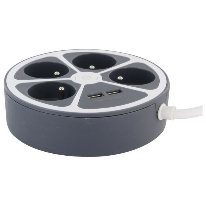 Bloc cercle - CHACON - 4 x16 A + 2 USB-1 - 1,5 m - (FR) - Gris Bloc cercle - CHACON - 4 x16 A + 2 USB-1 - 1,5 m - (FR) - Gris
