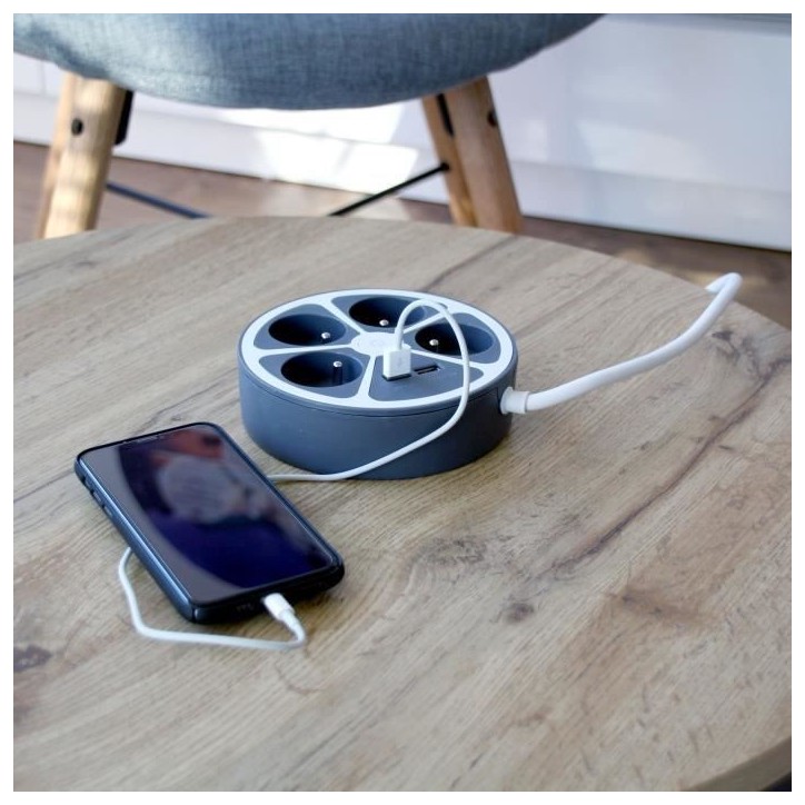 Bloc cercle - CHACON - 4 x16 A + 2 USB-1 - 1,5 m - (FR) - Gris Bloc cercle - CHACON - 4 x16 A + 2 USB-1 - 1,5 m - (FR) - Gris