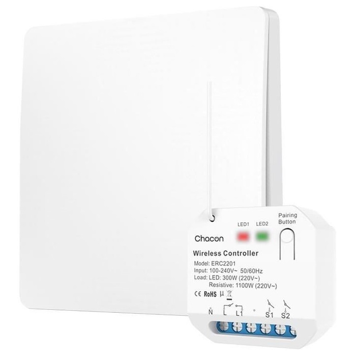 Set module éclairage et interrupteur - CHACON - 54666 - Sans fil - Sans piles