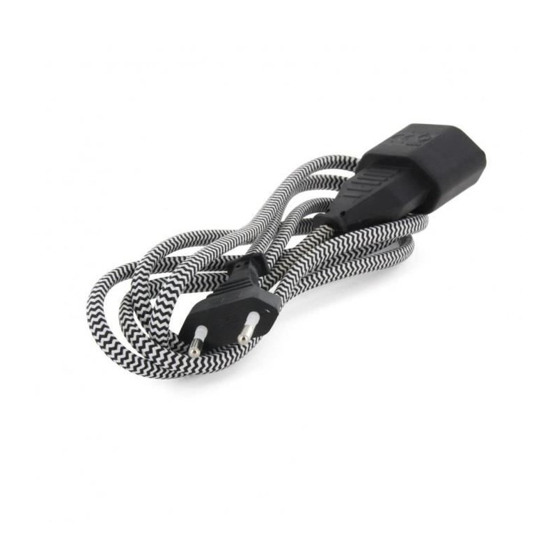 Chacon Rallonge textile noire/blanc 6A - 1,5m-Fiche noire Chacon Rallonge textile noire/blanc 6A - 1,5m-Fiche noire