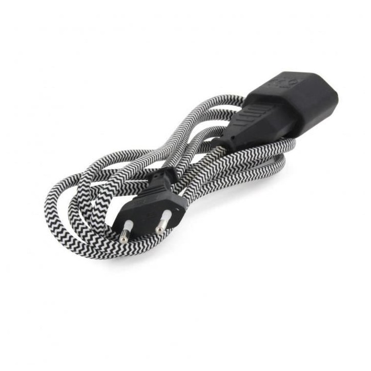 Chacon Rallonge textile noire/blanc 6A - 1,5m-Fiche noire Chacon Rallonge textile noire/blanc 6A - 1,5m-Fiche noire