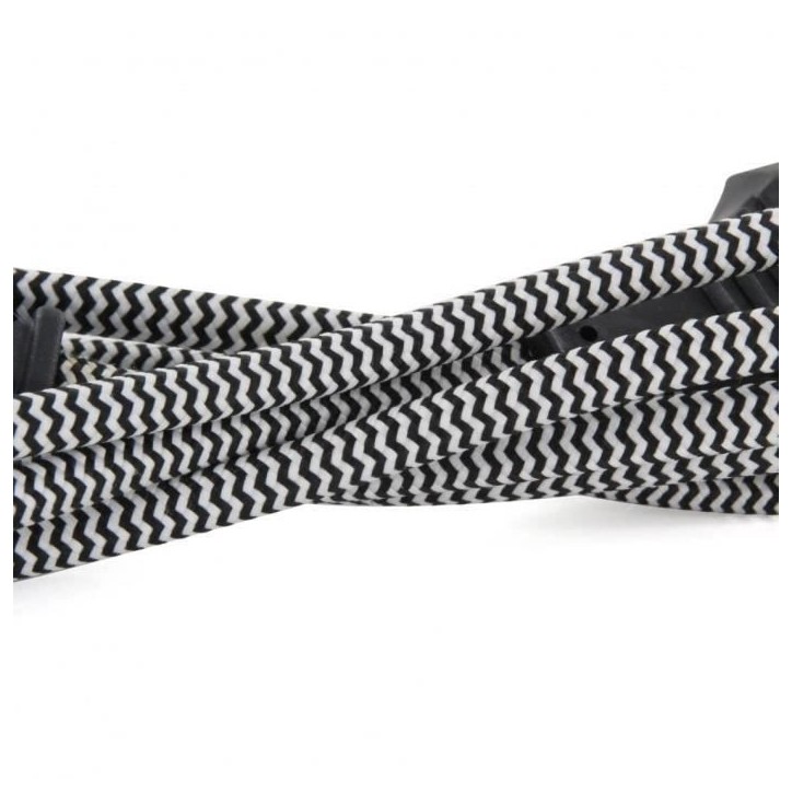 Chacon Rallonge textile noire/blanc 6A - 1,5m-Fiche noire Chacon Rallonge textile noire/blanc 6A - 1,5m-Fiche noire
