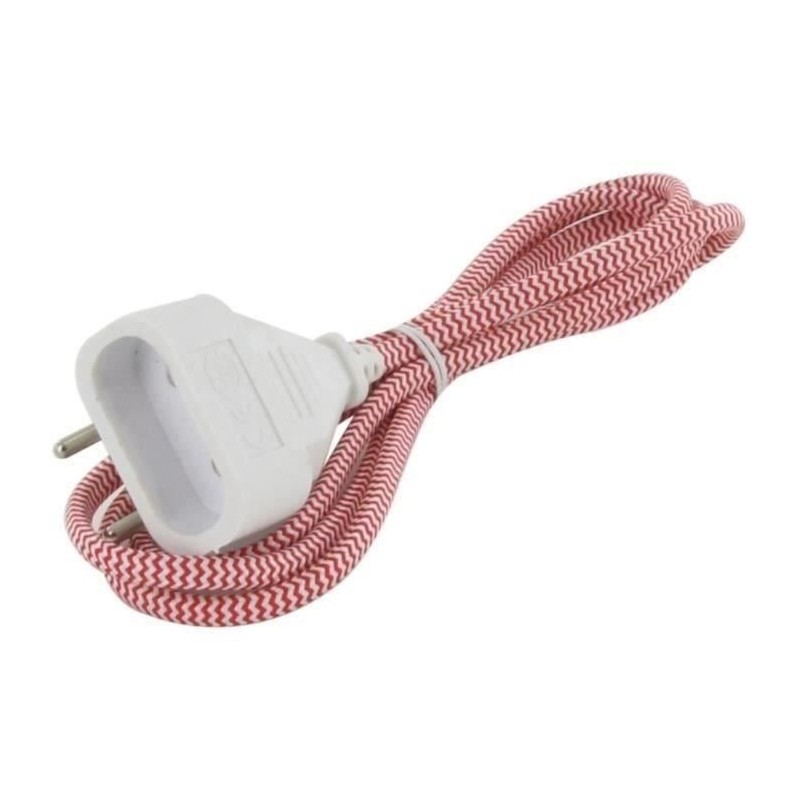 Chacon Rallonge textile rouge/blanc 6A - 1,5m -Fiche blanche Chacon Rallonge textile rouge/blanc 6A - 1,5m -Fiche blanche