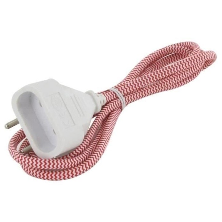 Chacon Rallonge textile rouge/blanc 6A - 1,5m -Fiche blanche Chacon Rallonge textile rouge/blanc 6A - 1,5m -Fiche blanche