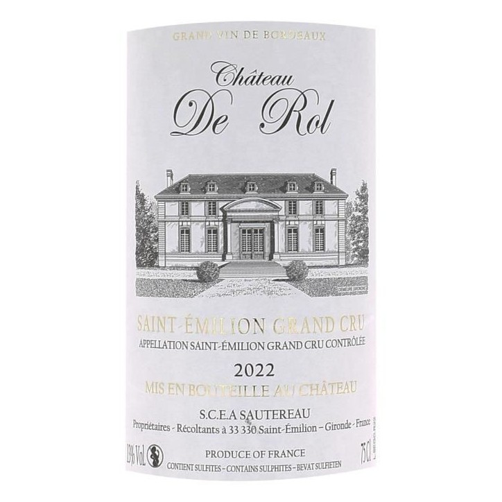 Château de Rol 2022 Saint-Emilion Grand Cru - Vin rouge de Bordeaux