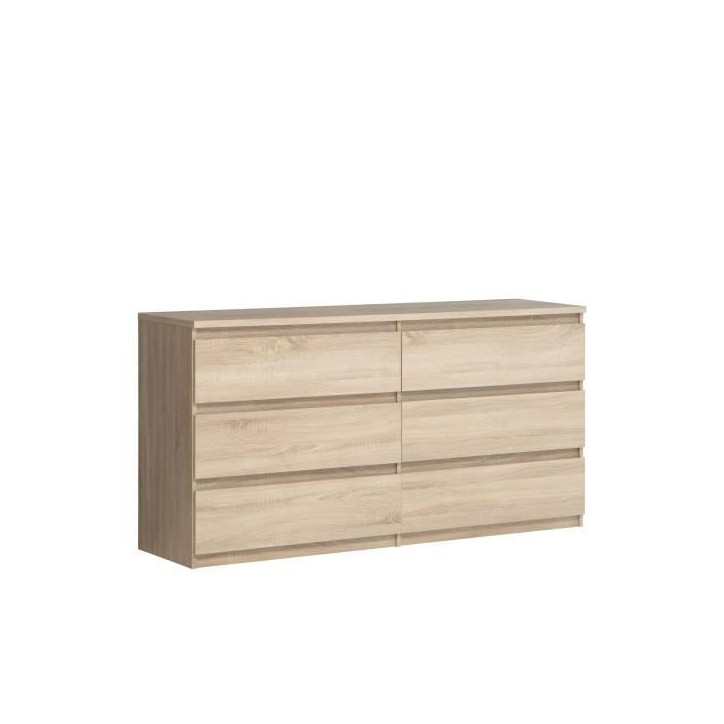 Commode CHELSEA 6 Tiroirs - Couleur chene - L 154 x P 42,2 x H 79,9 cm