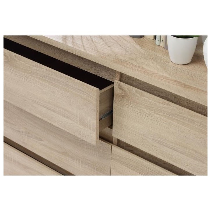 Commode CHELSEA 6 Tiroirs - Couleur chene - L 154 x P 42,2 x H 79,9 cm