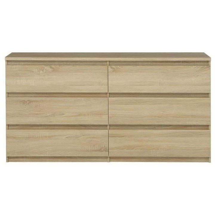 Commode CHELSEA 6 Tiroirs - Couleur chene - L 154 x P 42,2 x H 79,9 cm