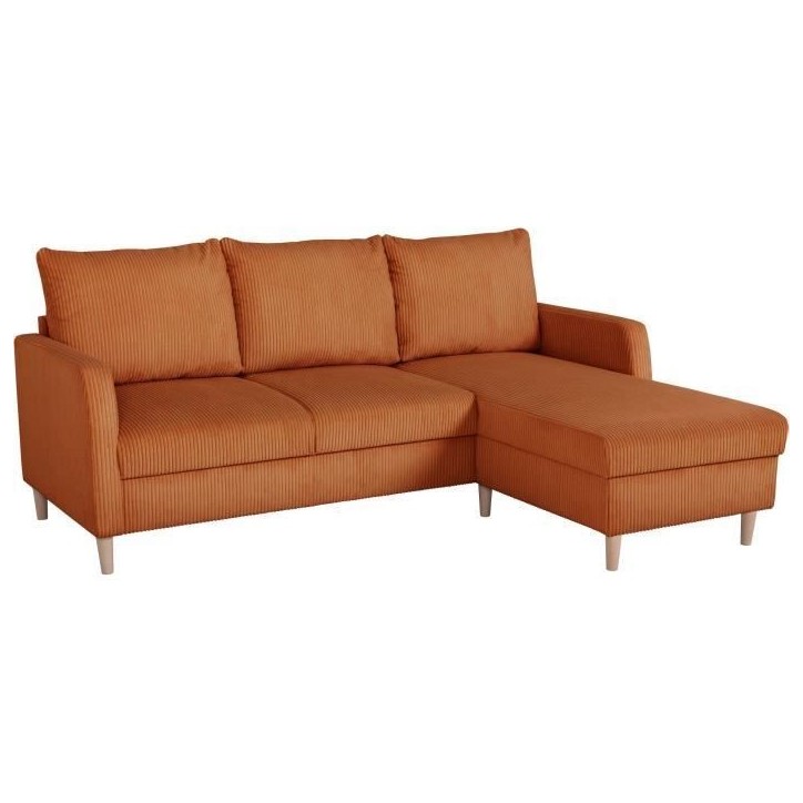 Canapé d'angle fixe - 3 places - CHIPY - Tissu Lincoln Terracotta - Pieds bois nature - 192 x 82 x 138 cm Canapé d'angle fixe - 3 places - CHIPY - Tissu Lincoln Terracotta - Pieds bois nature - 192 x 82 x 138 cm