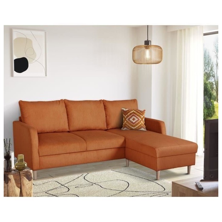 Canapé d'angle fixe - 3 places - CHIPY - Tissu Lincoln Terracotta - Pieds bois nature - 192 x 82 x 138 cm Canapé d'angle fixe - 3 places - CHIPY - Tissu Lincoln Terracotta - Pieds bois nature - 192 x 82 x 138 cm
