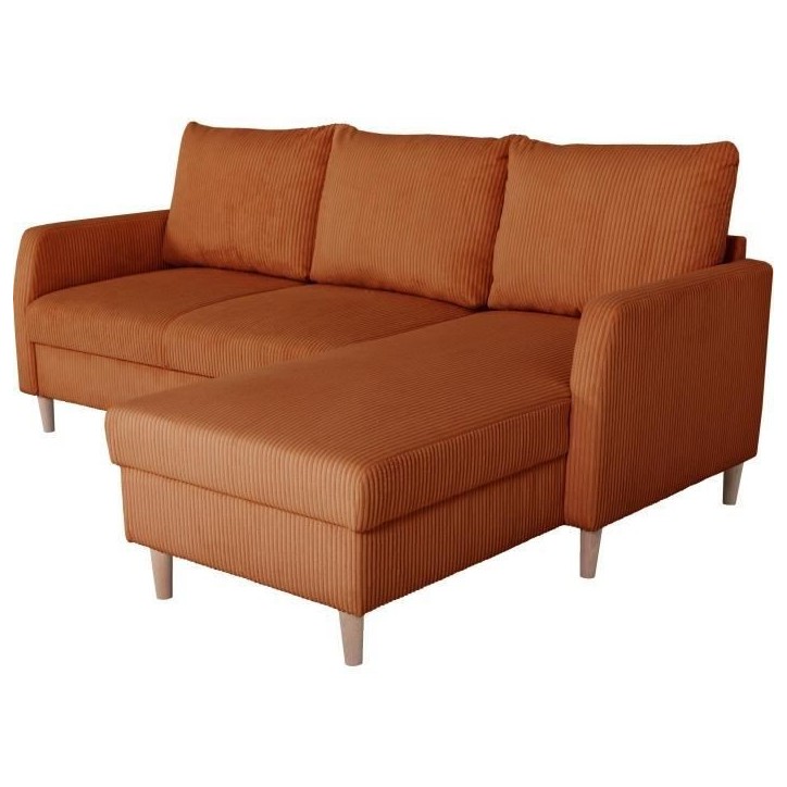 Canapé d'angle fixe - 3 places - CHIPY - Tissu Lincoln Terracotta - Pieds bois nature - 192 x 82 x 138 cm Canapé d'angle fixe - 3 places - CHIPY - Tissu Lincoln Terracotta - Pieds bois nature - 192 x 82 x 138 cm