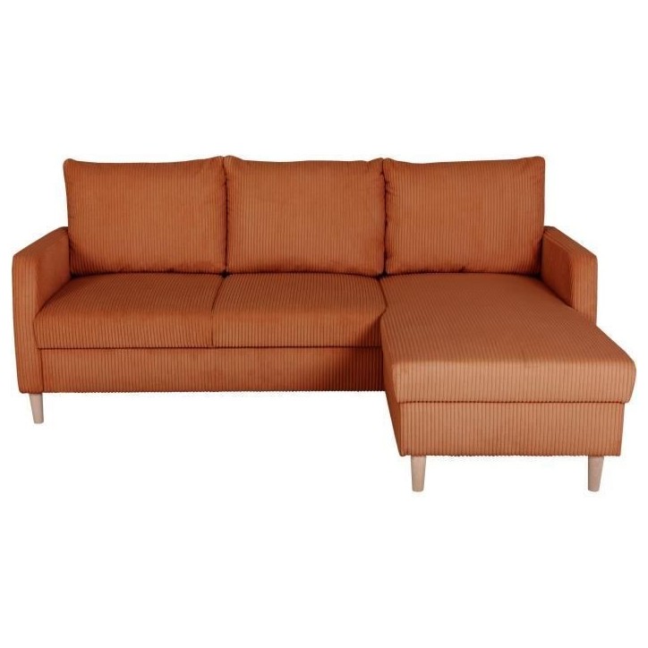 Canapé d'angle fixe - 3 places - CHIPY - Tissu Lincoln Terracotta - Pieds bois nature - 192 x 82 x 138 cm Canapé d'angle fixe - 3 places - CHIPY - Tissu Lincoln Terracotta - Pieds bois nature - 192 x 82 x 138 cm