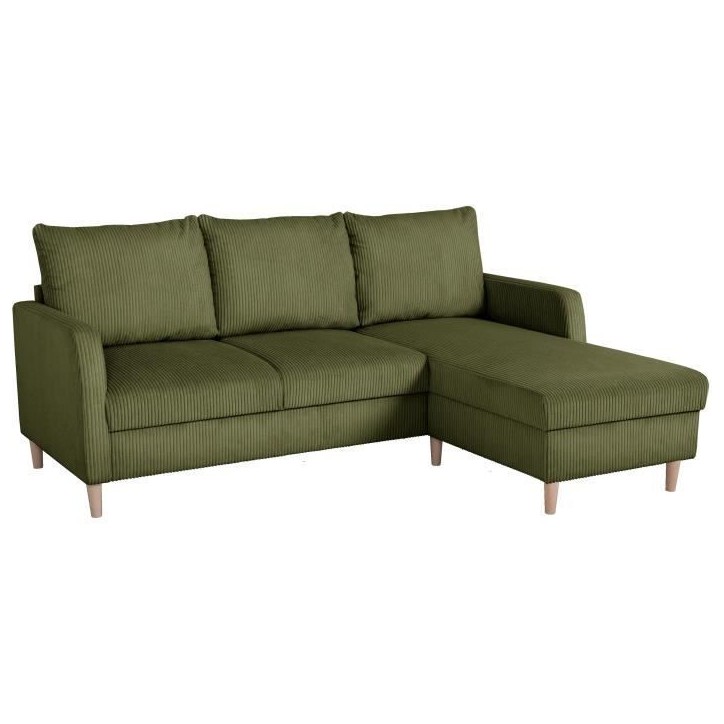 Canapé d'angle fixe - 3 places - CHIPY - Tissu Lincoln Kaki - Pieds bois nature - 192 x 82 x 138 cm Canapé d'angle fixe - 3 places - CHIPY - Tissu Lincoln Kaki - Pieds bois nature - 192 x 82 x 138 cm