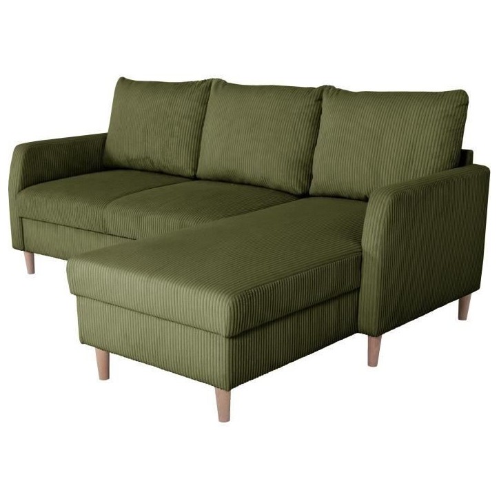 Canapé d'angle fixe - 3 places - CHIPY - Tissu Lincoln Kaki - Pieds bois nature - 192 x 82 x 138 cm Canapé d'angle fixe - 3 places - CHIPY - Tissu Lincoln Kaki - Pieds bois nature - 192 x 82 x 138 cm