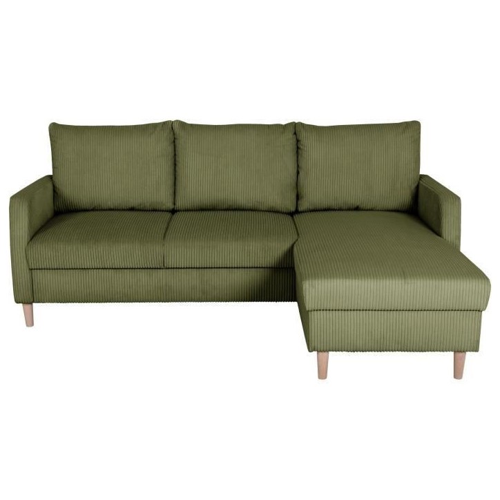Canapé d'angle fixe - 3 places - CHIPY - Tissu Lincoln Kaki - Pieds bois nature - 192 x 82 x 138 cm Canapé d'angle fixe - 3 places - CHIPY - Tissu Lincoln Kaki - Pieds bois nature - 192 x 82 x 138 cm