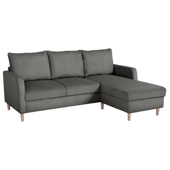 Canapé d'angle fixe - 3 places - CHIPY - Tissu Lincoln Anthracite - Pieds bois nature - 192 x 82 x 138 cm Canapé d'angle fixe - 3 places - CHIPY - Tissu Lincoln Anthracite - Pieds bois nature - 192 x 82 x 138 cm