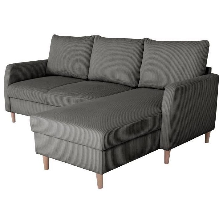 Canapé d'angle fixe - 3 places - CHIPY - Tissu Lincoln Anthracite - Pieds bois nature - 192 x 82 x 138 cm Canapé d'angle fixe - 3 places - CHIPY - Tissu Lincoln Anthracite - Pieds bois nature - 192 x 82 x 138 cm