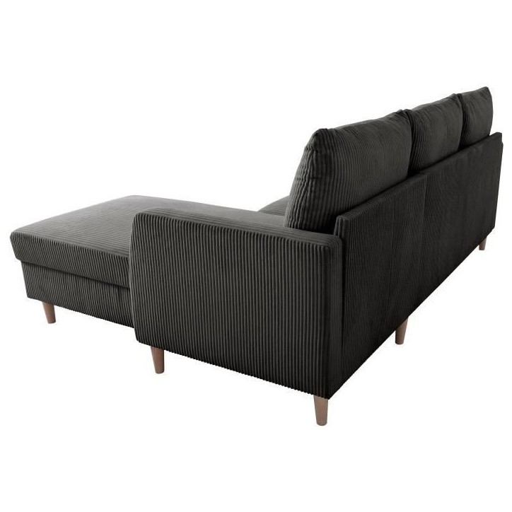 Canapé d'angle fixe - 3 places - CHIPY - Tissu Lincoln Anthracite - Pieds bois nature - 192 x 82 x 138 cm Canapé d'angle fixe - 3 places - CHIPY - Tissu Lincoln Anthracite - Pieds bois nature - 192 x 82 x 138 cm