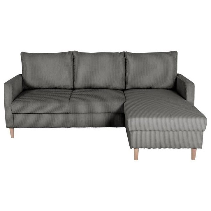 Canapé d'angle fixe - 3 places - CHIPY - Tissu Lincoln Anthracite - Pieds bois nature - 192 x 82 x 138 cm Canapé d'angle fixe - 3 places - CHIPY - Tissu Lincoln Anthracite - Pieds bois nature - 192 x 82 x 138 cm
