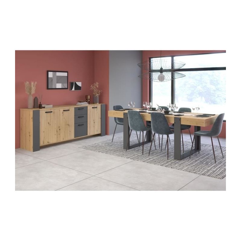 Ensemble enfilade + table LOFT - PARISOT - Chene Artisan et gris - 3 p Ensemble enfilade + table LOFT - PARISOT - Chene Artisan et gris - 3 p